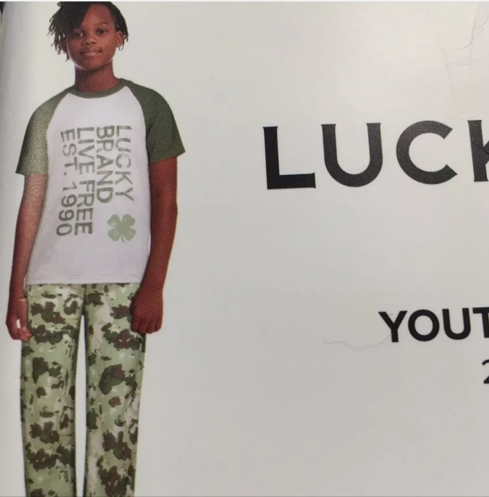 Lucky Brand New Boy's Size Medium 10/12 4 Pece PJ Set 2 Tee's Short & Pant